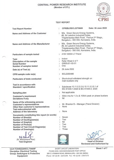 CPRI TEST REPORT - Certificate